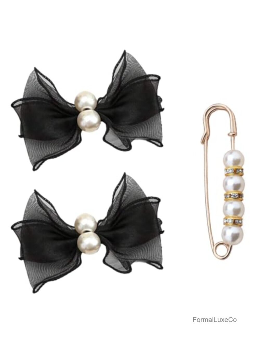 Tulle Bow Shoe Clips Pearl Embellishment Detachable Women Shoe Charms
